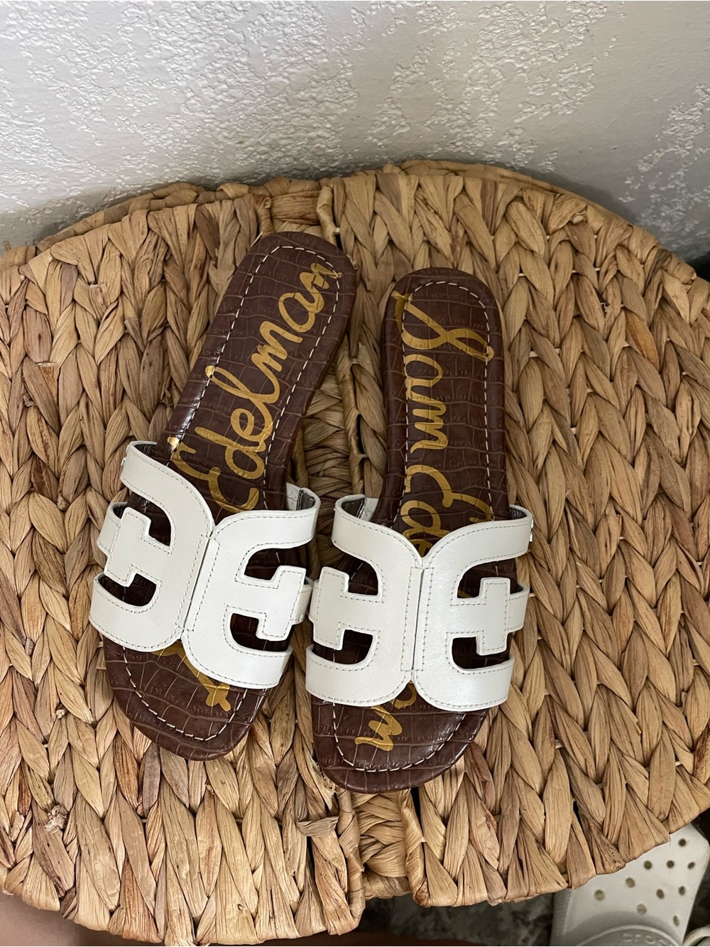 Sam Edelman White Leather Cutout Slide Sandals